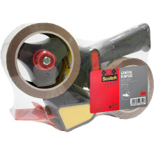 Scotch Pistol Grip Dispenser + General Purpose Tape Low Noise Brown 50 mm x 66 m 1 Dispenser + 2 Rolls/Pack - Ideal for Packing Boxes and Parcels