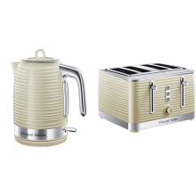 Russell Hobbs Inspire Electric Kettle Cordless Hot Water Dispenser with 4 Slice Toaster Wide Slot with Lift and Look Feature, Cream