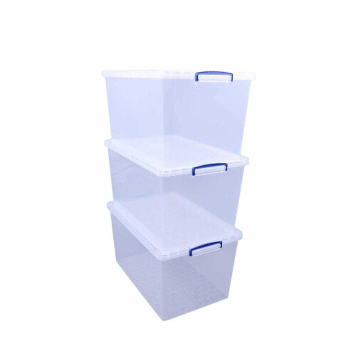 Really Useful Really Useful Box Nestable Plastic Storage 83 Litre Clear (Pack of 3)