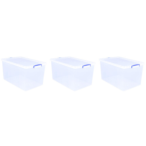 Really Useful Really Useful Box Nestable Plastic Storage 83 Litre Clear (Pack of 3) 2