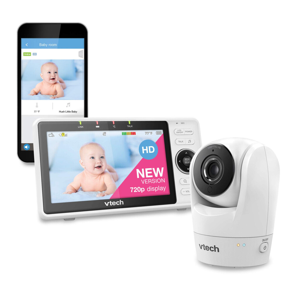 VTech VM901 Smart Wi-Fi Baby Monitor with Upgraded 5-inch 720p Display,Remote Pan Tilt Zoom,1080p HD Camera,Built-in Wide Angle Lens,HD Night Vision,2
