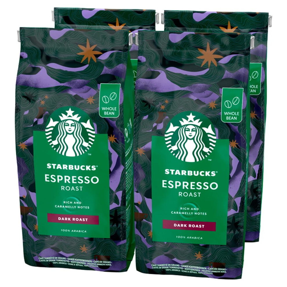 Starbucks Dark Espresso Roast, Roast, Whole Bean Coffee 450G (Pack Of 4)
