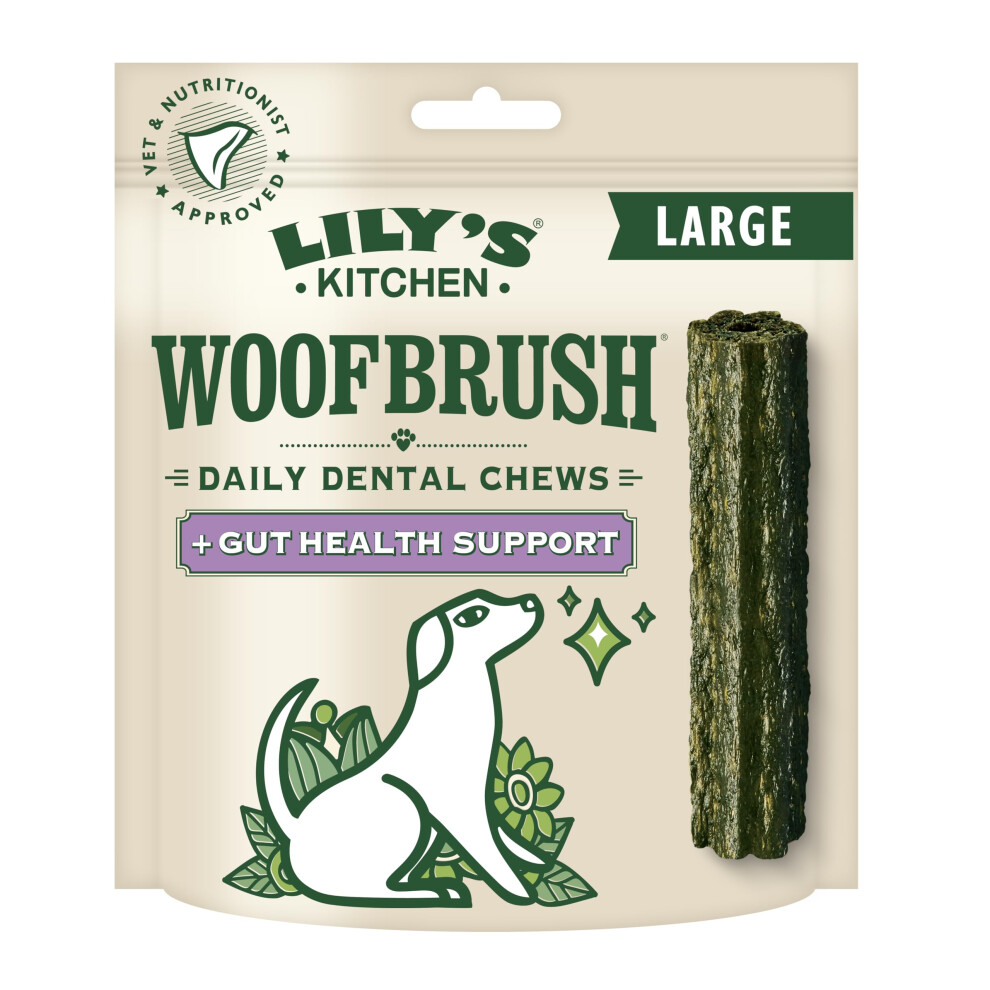 Lily's Kitchen Woofbrush Gut Health Dental Chew - Natural Dental Sticks for Large Dogs (4 Packs of 7 Chews)