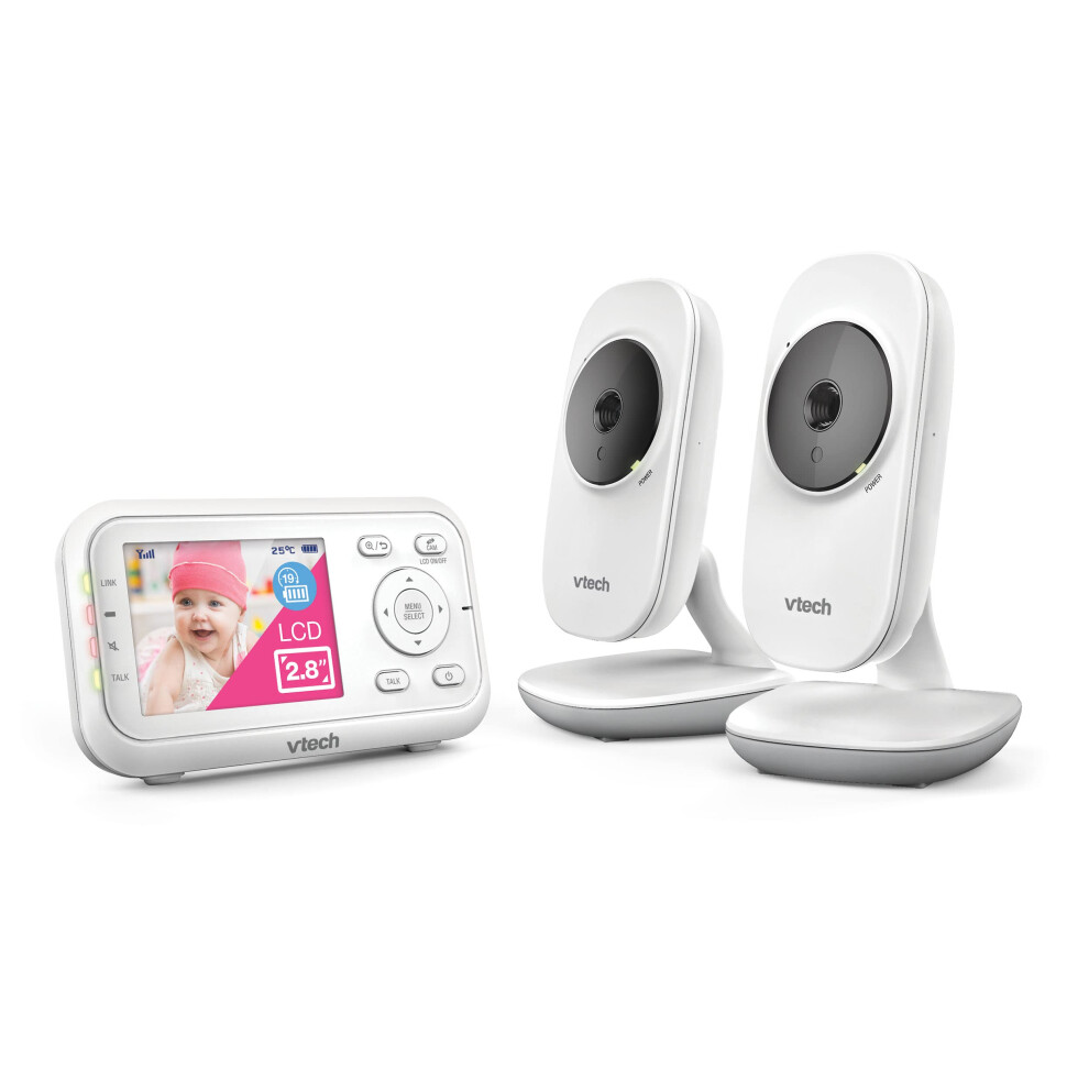 VTech VM3250-2 Video Baby Monitor with 2 Cameras 300m Long Range with 2.8" LCD, Up to 19-hr Video Streaming, Night Vision, Secured Transmission Temper