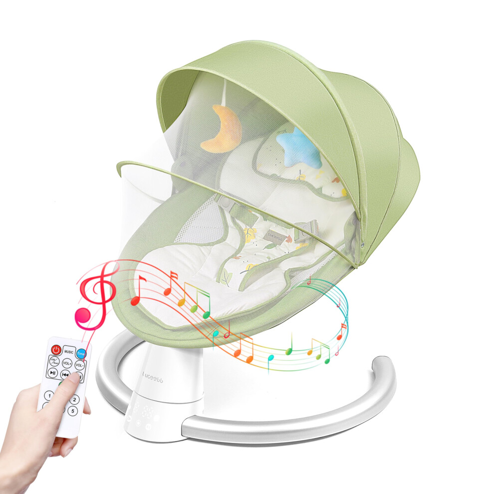 Electric Baby Bouncer With Bluetooth, Baby Bouncer Chair With 5 Swing Speed, 3-Stage Timer And Remote Control, Portable Swing Chair From Birth Uuoeebb