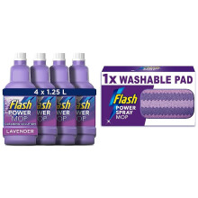 Flash Power Spray Mop Refills Bundle Value Pack, Lavender Refill Liquid 5 Litres (1.25 L x 4), Floor Cleaner & 1 Washable Pad Refill