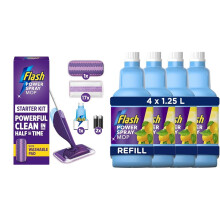 Flash Power Spray Mop Starter Kit Bundle Value Pack, 1 Washable Pad + 17 Disposable Pads + 4x Citrus Fresh Refill Liquid