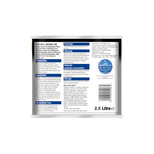 Rustins Rustins Blackboard Black Paint 2.5L - Premium Chalkboard Coating for Creative Spaces 1