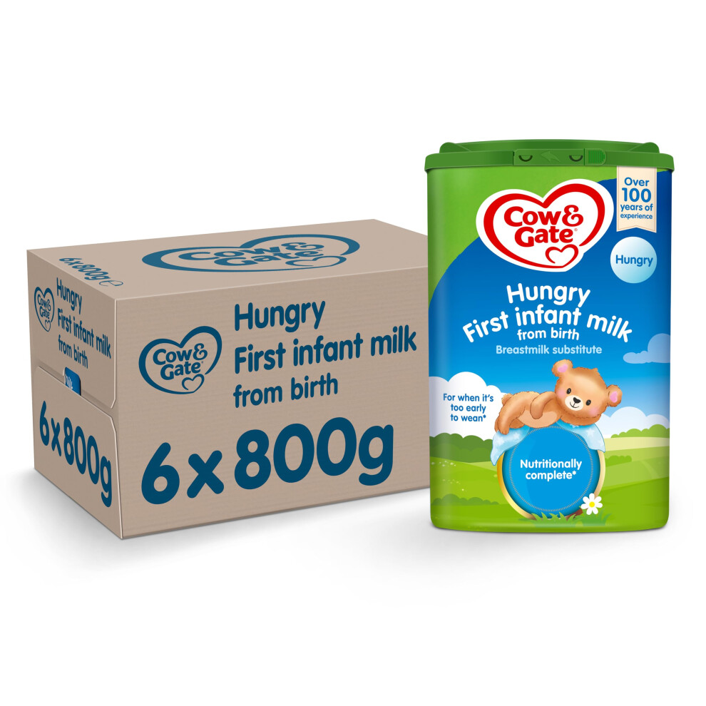 New Cow & Gate Hungry Baby Milk Powder Formula, From Birth, 800G (Pack Of 6)