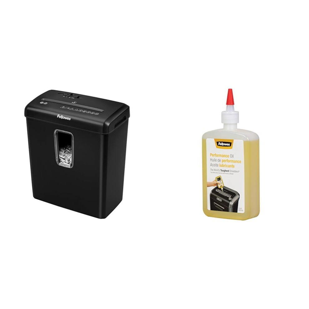 Fellowes Paper Shredder for Home Use - 6 Sheet Cross Cut Paper Shredder - Home Shredder with 15 Litre Bin - Powershred FS-6C + Fellowes Shredder Oil f