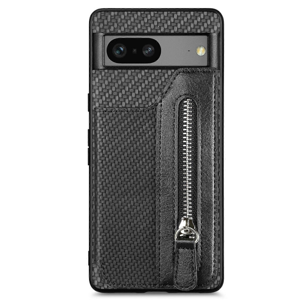 Photos - Case C1-04 For Google Pixel 7a  Zipper Kickstand Leather Carbon Fiber Texture Back Cover