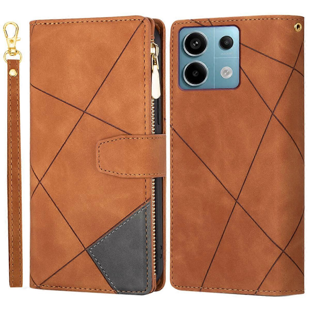 Color Splicing Case For Xiaomi Redmi Note 13 5G Phone Cover Zipper Pocket Wallet Shell 6499630152908
