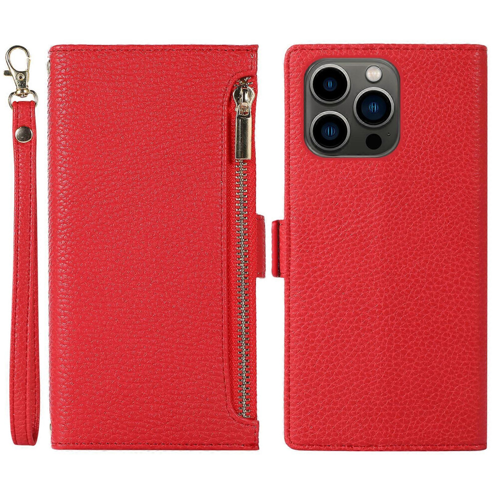 Photos - Case For iPhone 15 Pro  Litchi Texture Zipper Pocket Anti-drop Leather Cover with Strap