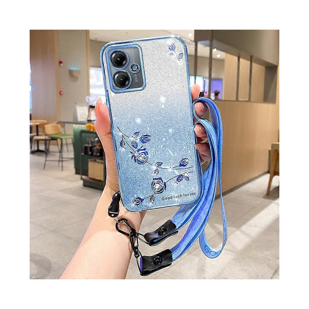 For Motorola Moto G54 5G/ G64 5G Tpu Case Rhinestone Flower Phone Cover With Lanyard 6186831303757