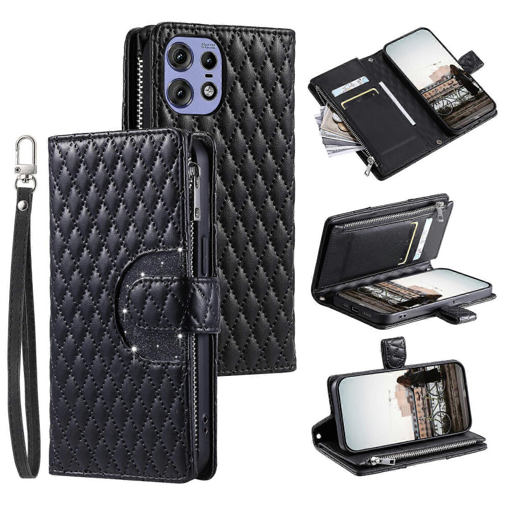 Photos - Case For Motorola Edge 50 Pro 5G  Zipper Pocket PU Leather Glitter Phone Cover