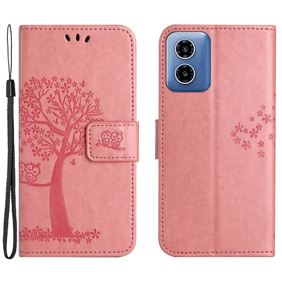 Photos - Case For Motorola Moto G04 4G Leather  Wallet Phone Cover Imprinted Owl Tree