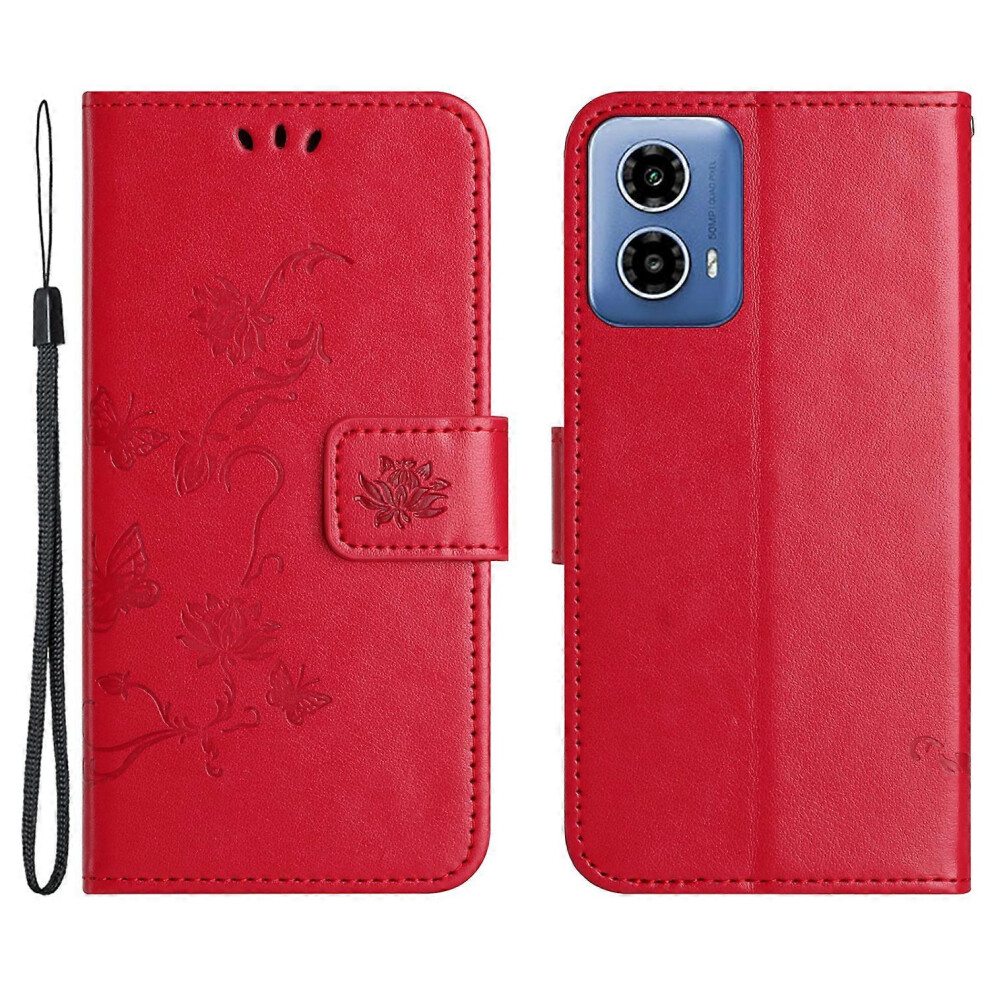 Photos - Case For Motorola Moto G24 4G Wallet  Butterfly Flower Leather Flip Phone Cover