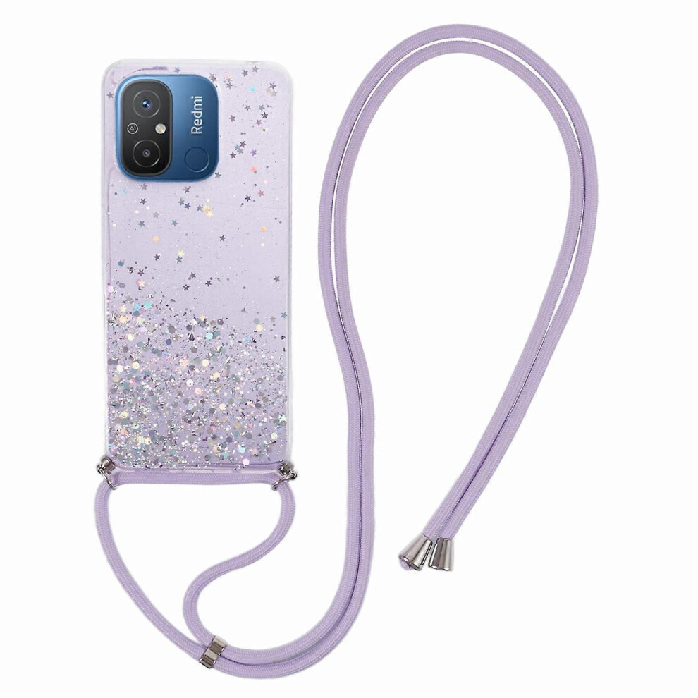 Anti-Drop Tpu Case For Xiaomi Redmi 12C 4G, Sparkle Epoxy Phone Shell With Lanyard 6186831349694
