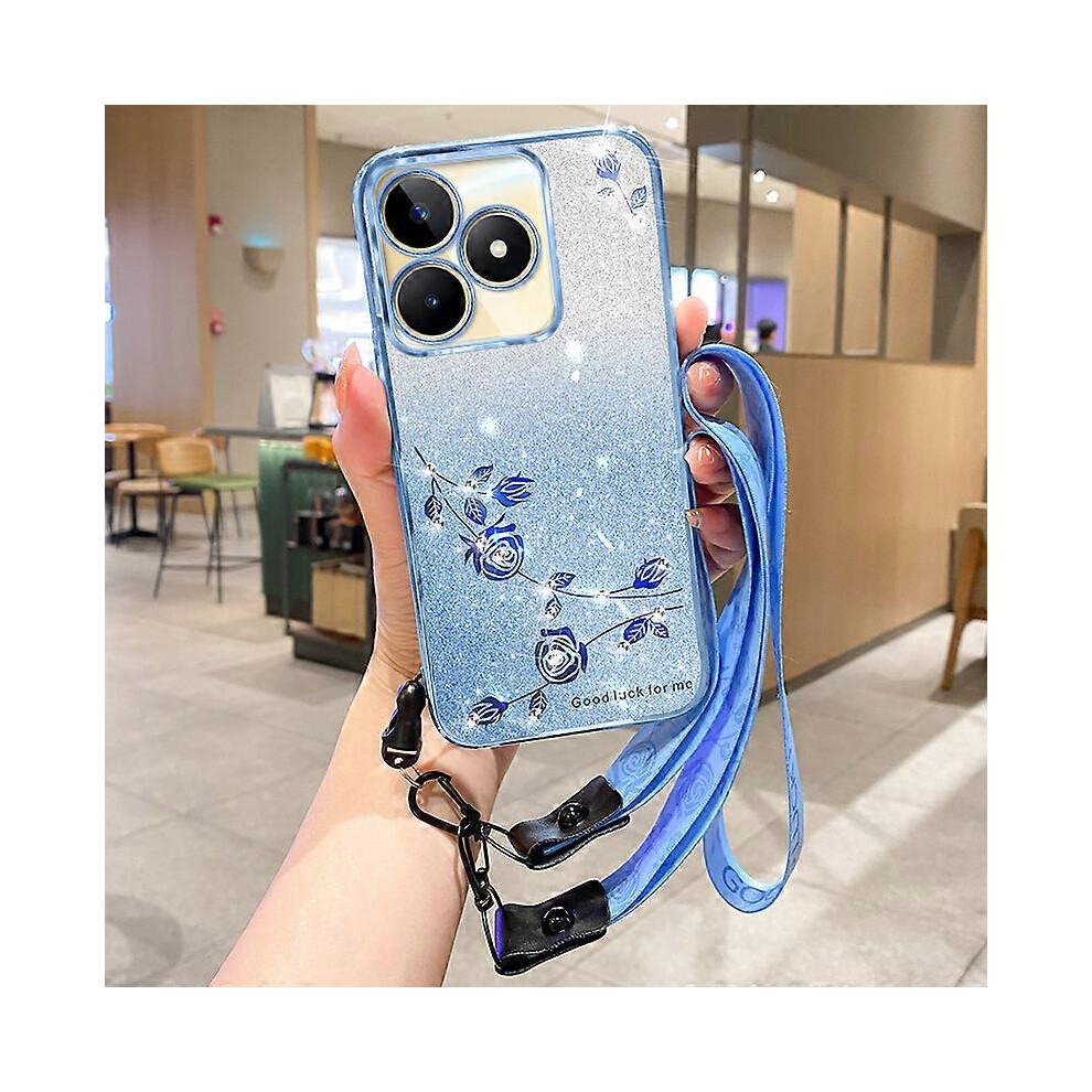 Rhinestone Flower Tpu Case For Realme C53 4G / C51 / Narzo N53 4G, With Strap 6186831347355