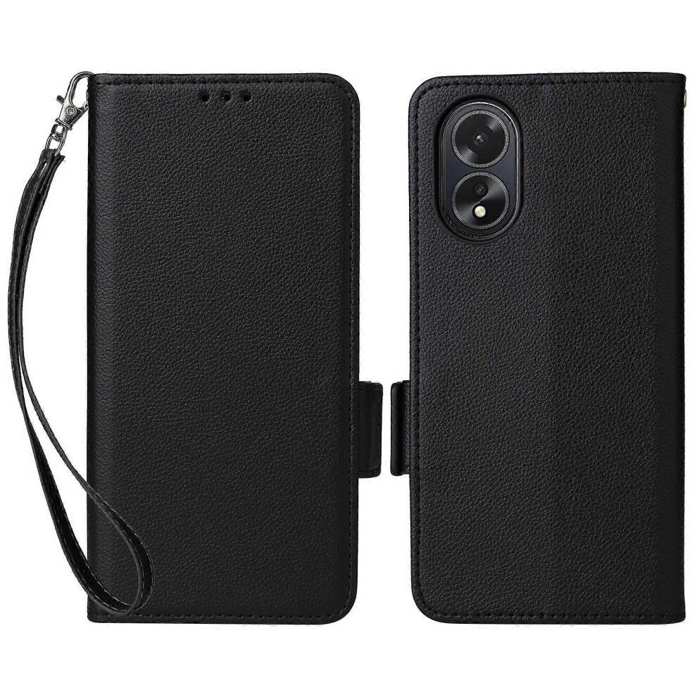 Litchi Texture Stand Phone Case For Oppo A18 4G / A38 4G, Wallet Design With Strap 6186831347218