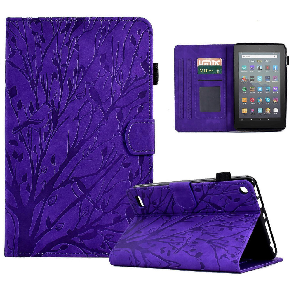 Photos - Other for Computer For Amazon Fire 7  /  / (2019) Leather Tablet Cover Stand Card Holder Imprinted Tree Case (2017)(2015)