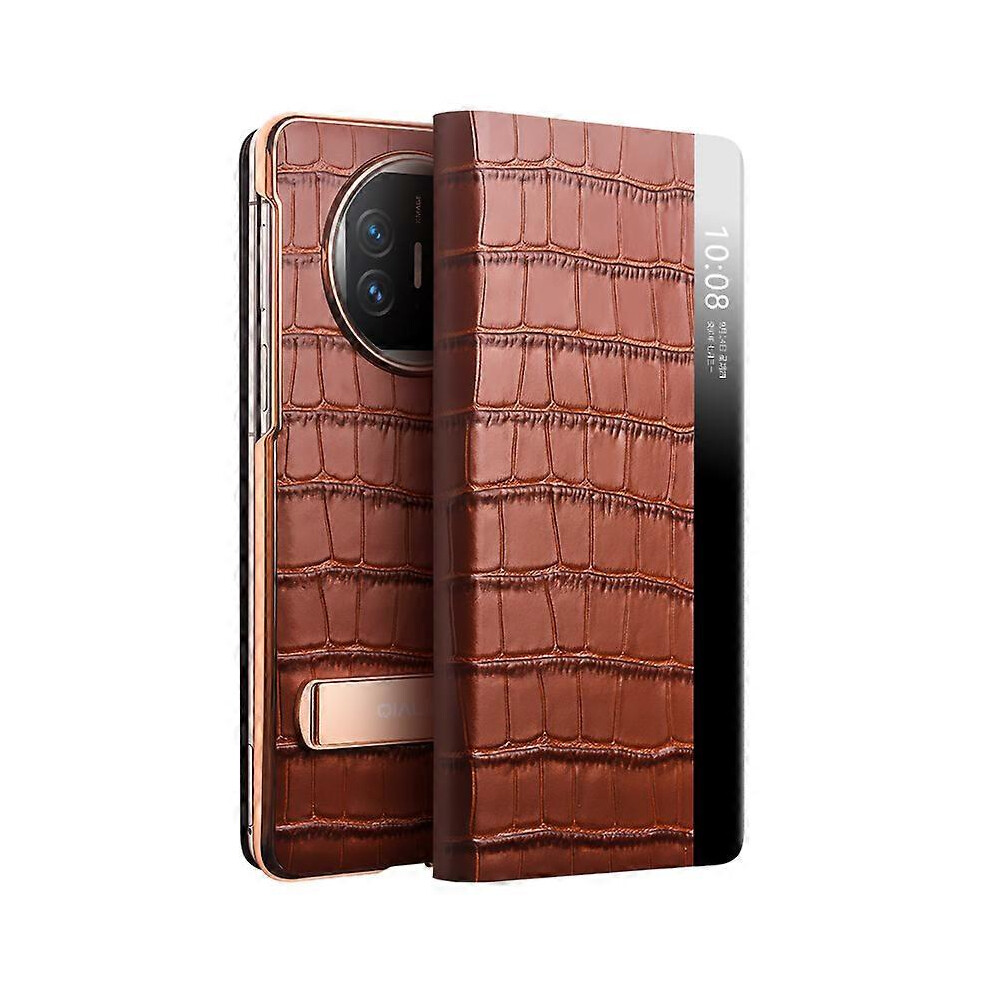 Anti-Fall Cowhide Leather View Window Phone Protective Case For Huawei Mate X5, With Kickstand 6186831351673
