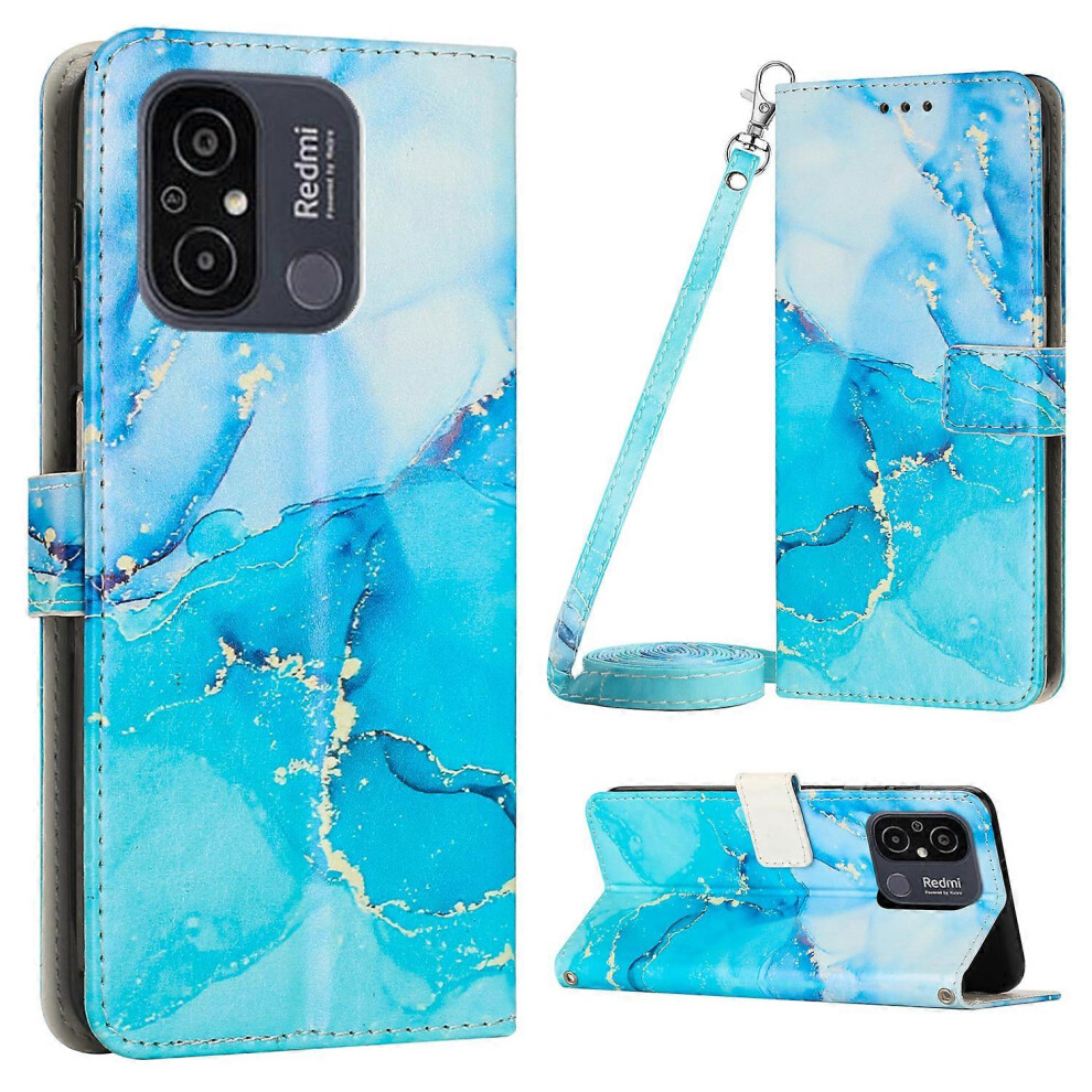 Phone Wallet Case For Xiaomi Redmi 12C 4G / 11A 4G, Marble Pattern Pu Leather Stand Cover With Shoulder Strap 6186831361900