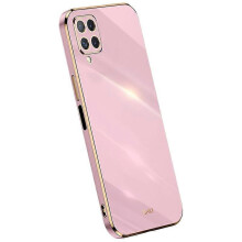 Phone Back Case for Samsung Galaxy A12, Electroplating Golden Edge TPU Protective Cover