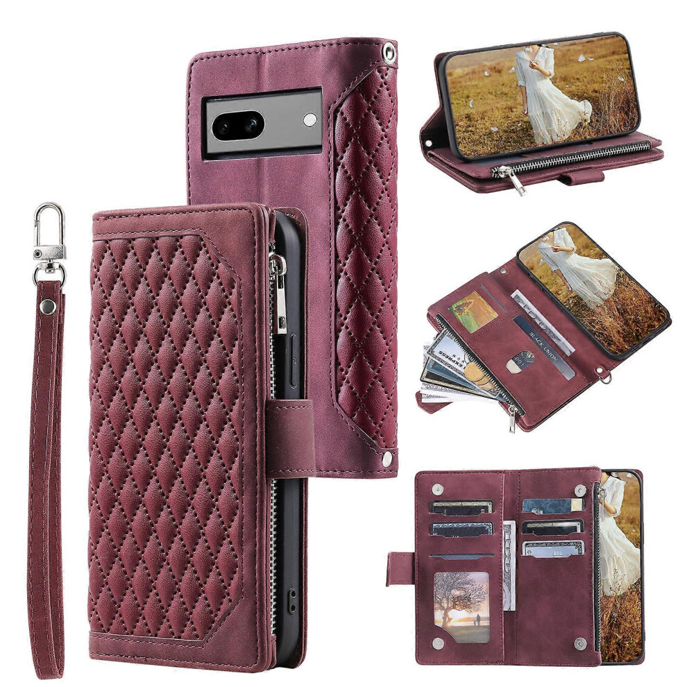For Google Pixel 8a Case Rhombus Texture Wallet Stand Phone Cover with Hand Strap-image-OPC-PGJP9T5-NEW