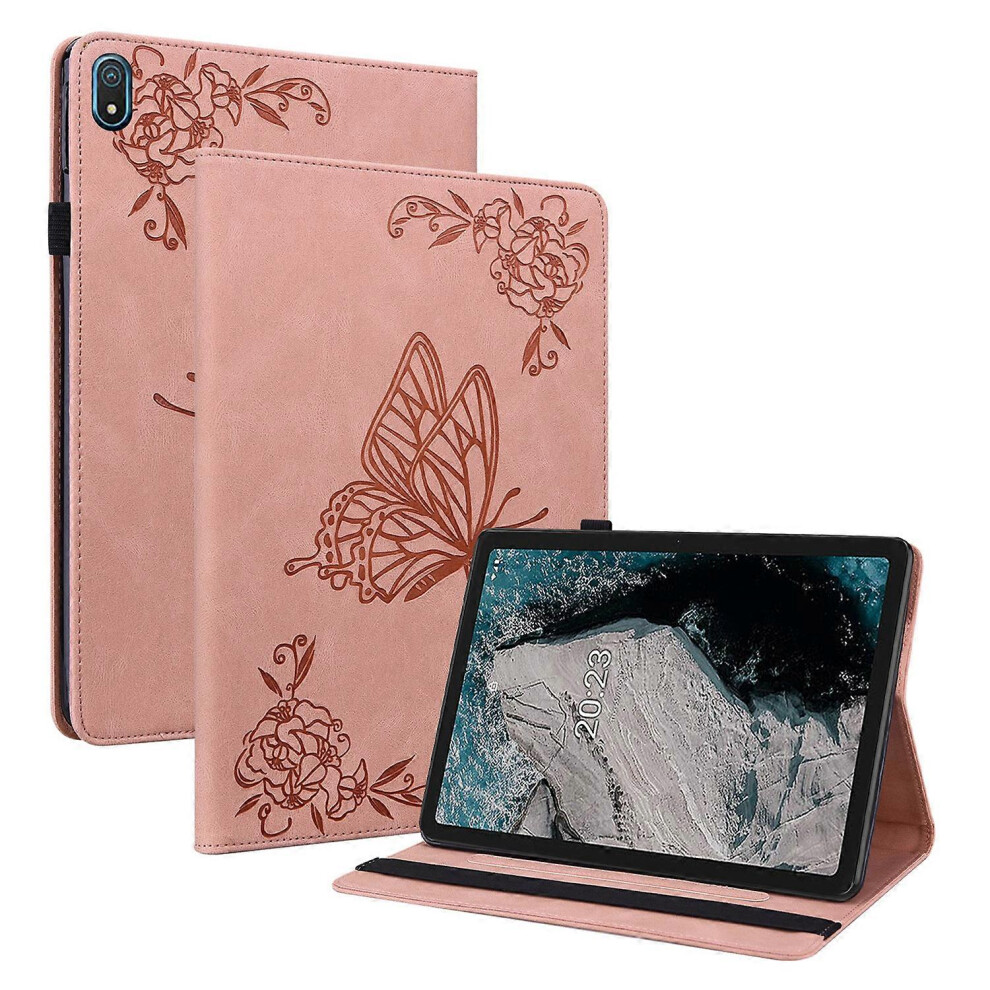Photos - Other for Computer Anti-drop Tablet Case for Nokia T20, PU Leather Butterfly Flower Imprinted Card Holder Stand Cover