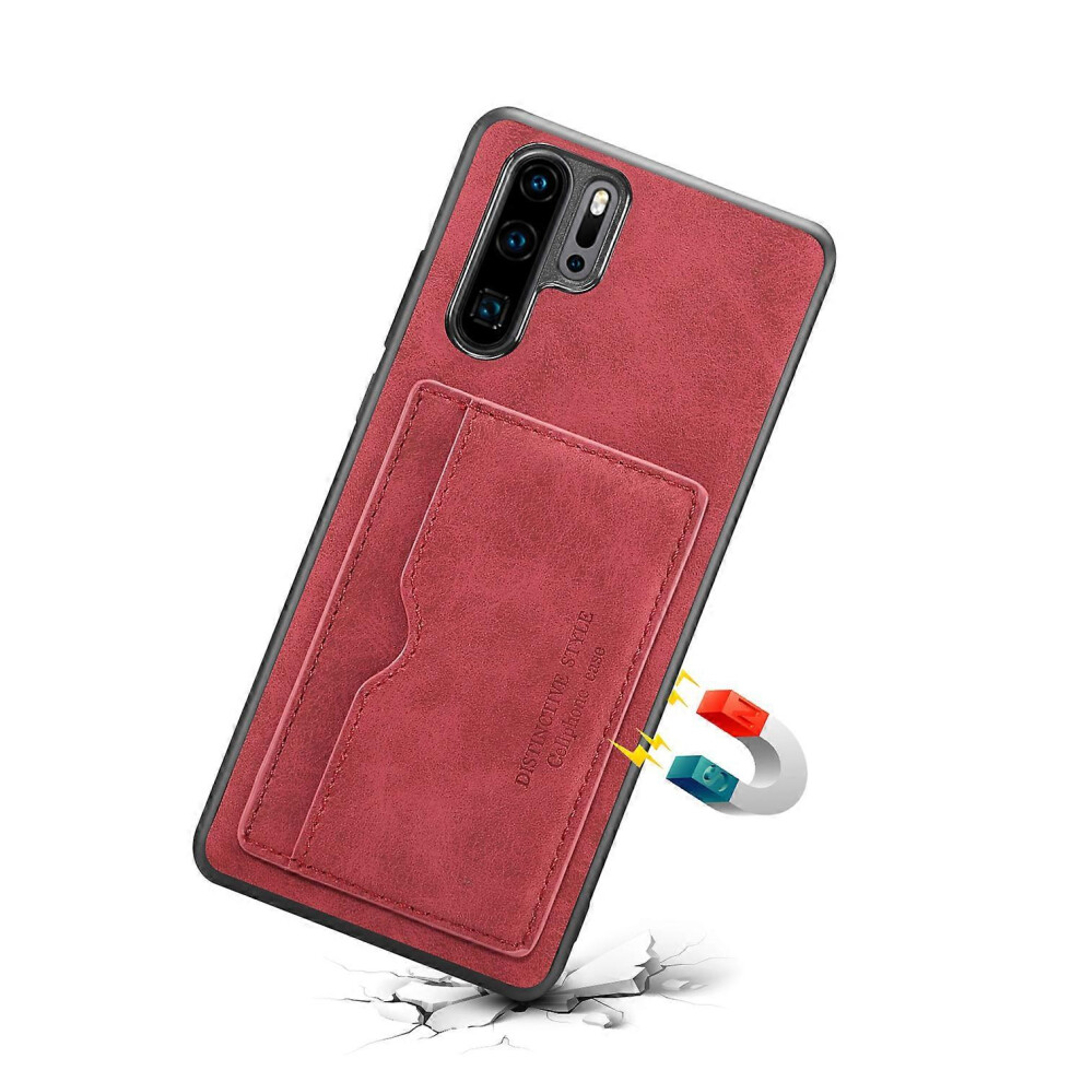 Photos - Case Card Holder PU Leather Coated TPU Phone Shell with Kickstand for Huawei P30 Pro