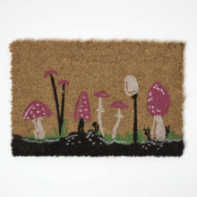 Homescapes Coir Doormat with Red Mushroom Pattern, 40 x 60 cm