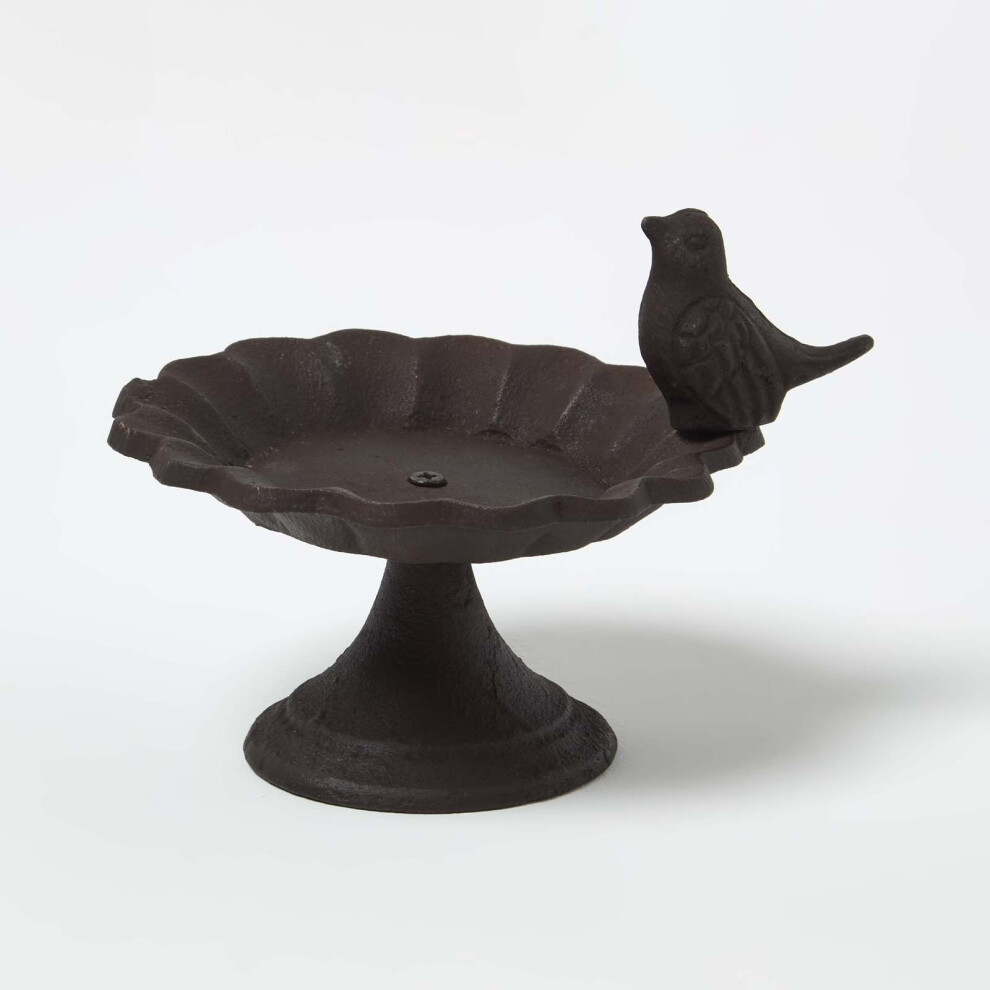 Homescapes Cast Iron Decorative Round Bird Bath with Bird Decoration