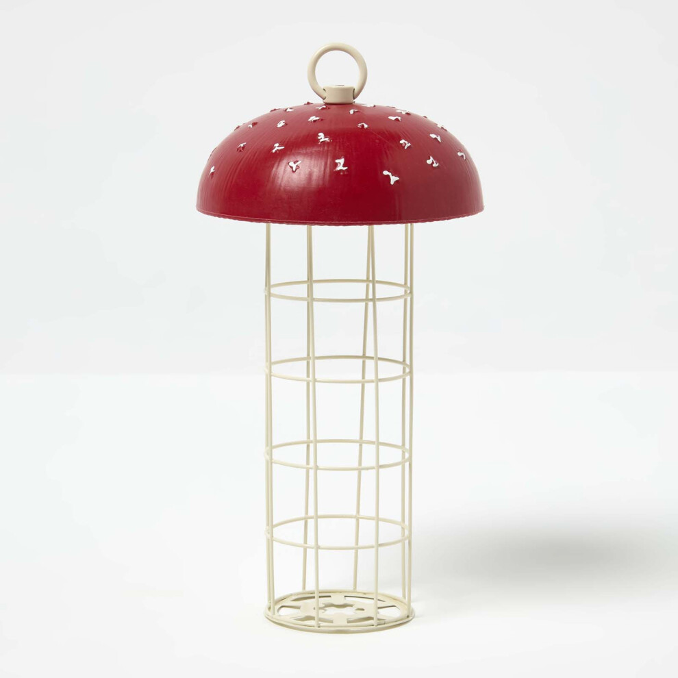 Homescapes Tall Red Mushroom Hanging Bird Feeder