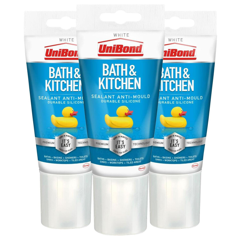 Unibond Silicone Sealant Anti-Mould & Waterproof for Kitchen & Bathroom, 147g 3 Pack