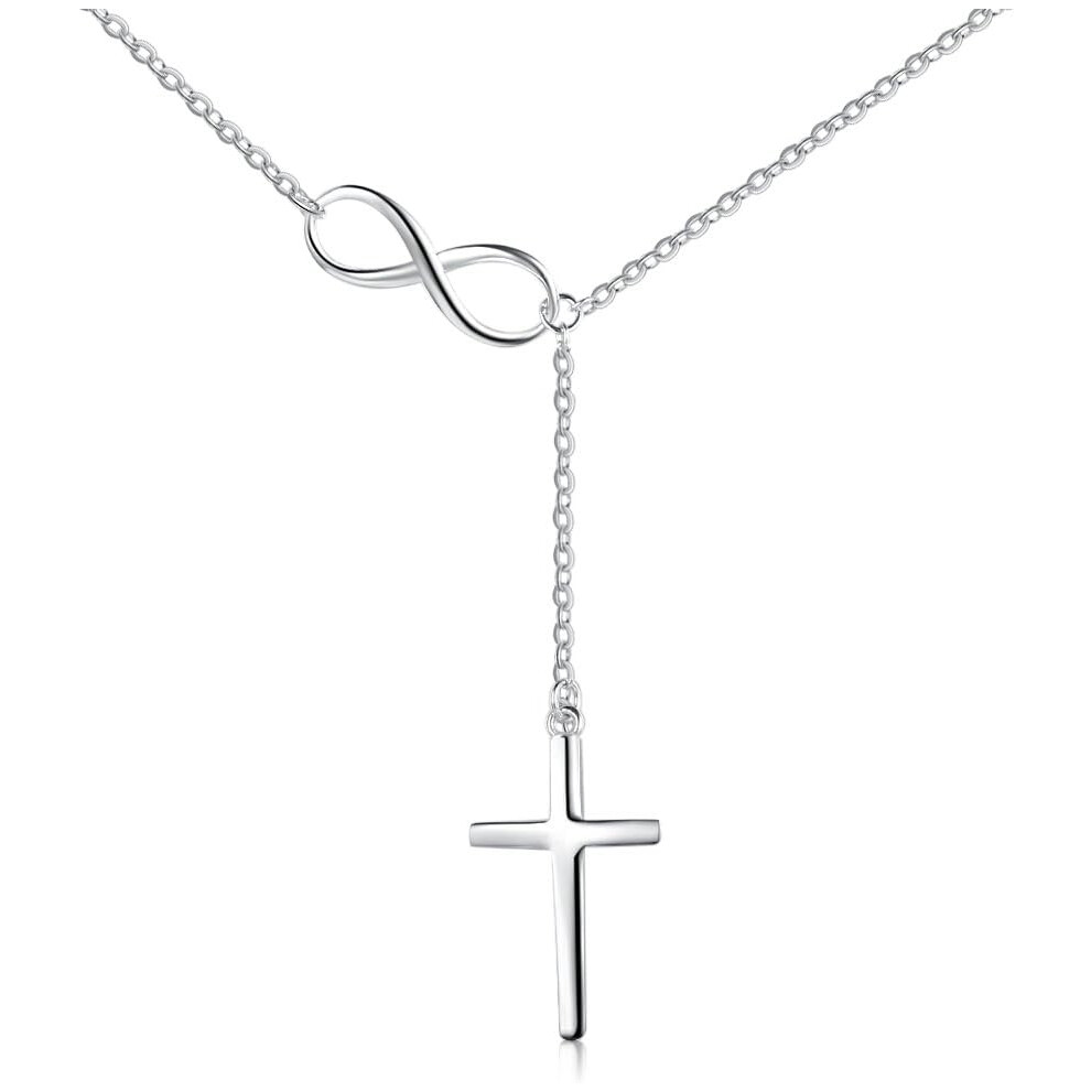 Collier avec pendentif croix infinie en argent sterling S925, pendentif en Y, idéal pour un anniversaire, un baptême ou un cadeau de Pâques, 45