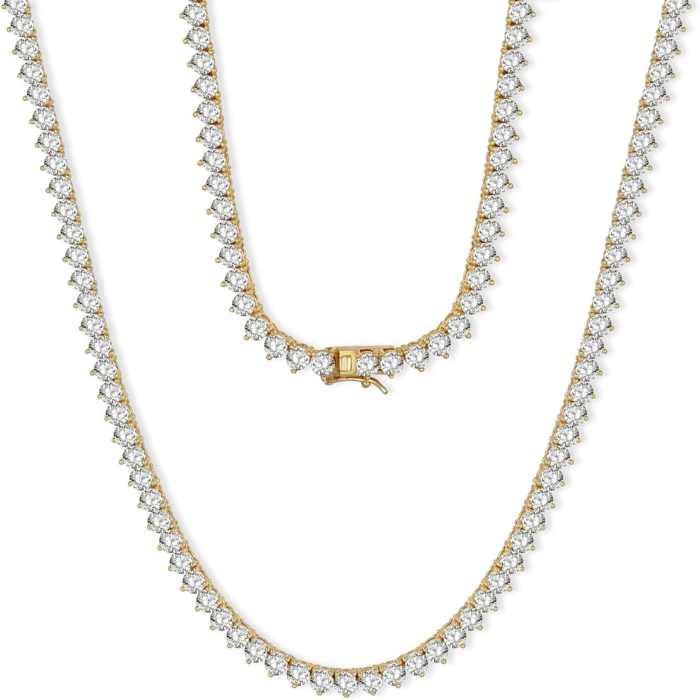 Colliers tennis pour femme | Chaîne tennis en diamant synthétique de 4 mm | Zircone cubique sertie à 3 griffes | Plaqué or blanc/jaune 18 carats