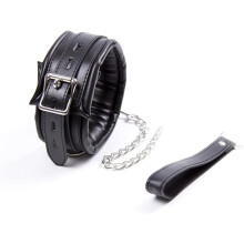 Colliers de cou en cuir rembourré en éponge avec laisse en chaîne réglable Cosplay Punk Chokers (Noir).
