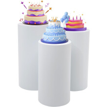 Lot de 3 socles cylindriques ronds blancs pour présentation, idéal pour un anniversaire, un mariage, une baby shower