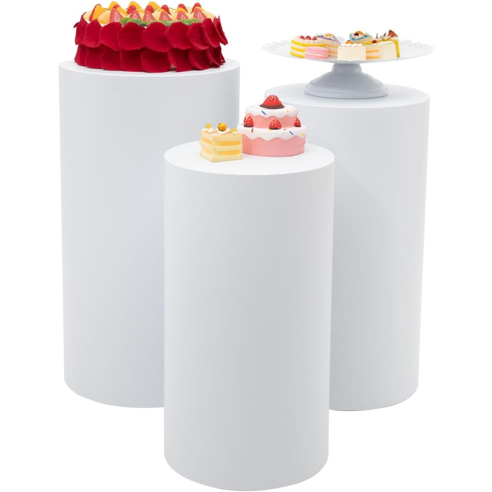 Lot de 3 supports cylindriques pour fête, support cylindrique rond blanc pour gâteau, présentoir de table pour mariage, 90 cm (L), 75 cm (M)