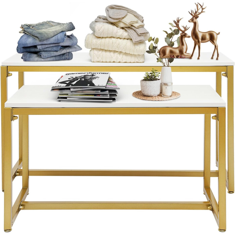 Présentoir à chaussures et sacs à main en métal, lot de 2 tables gigognes, étagère moderne sur pied, présentoir à vêtements et sacs à main