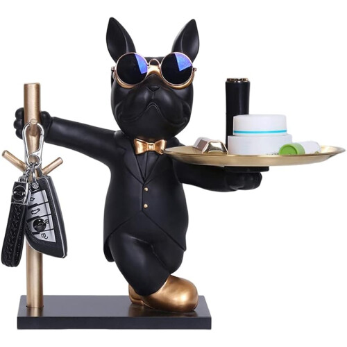 Statue Bouledogue Multifonction Crème – Porte-Clés, Monnaie, Lunettes & Collier En Résine Design Créatif