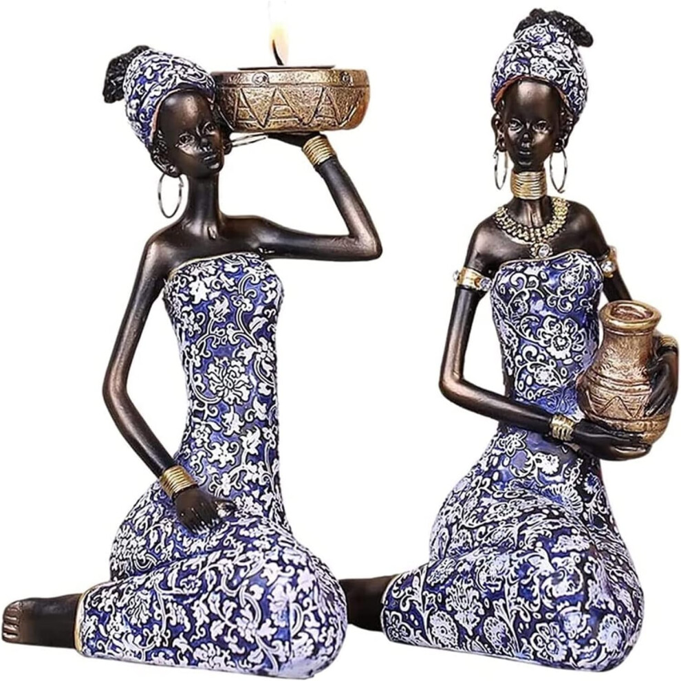 Sculpture de table en résine, 2 pièces, figurine de femme africaine, art tribal, statue de bureau