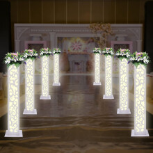Lot de 8 colonnes décoratives romaines pour mariage, hauteur 119 cm, support de fleurs blanc sculpté avec lumières LED