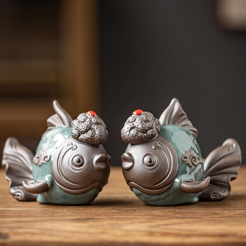 Poisson argent porte-bonheur chinois : figurine de carpe en laiton figurine de poisson vintage richesse carpe trésor bonne fortune porte-bonheur de bon augure décoration de bureau à la maison cadeau d
