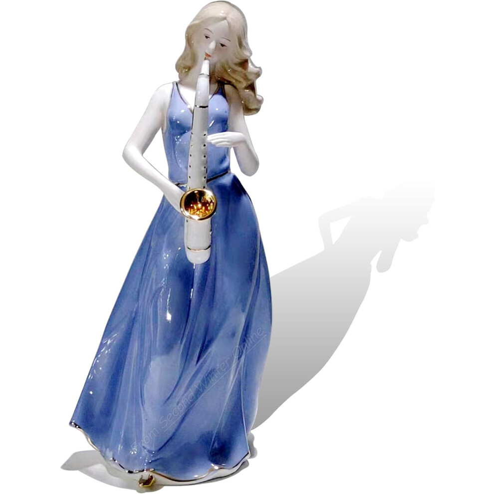 Statues de fille saxophone en céramique, figurines en porcelaine, sculpture musicale, décoration d'intérieur, figurine d'art élégante