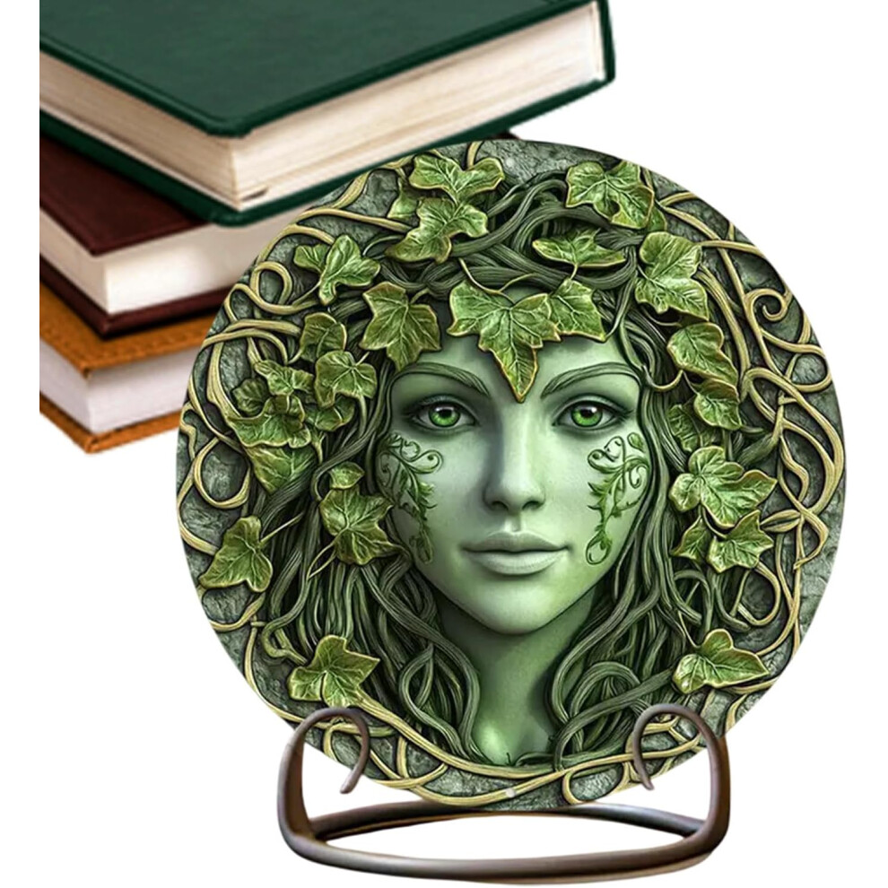 Statue de déesse rétro en bois avec vignes, décoration de table de déesse verte, style vintage, pour intérieur et extérieur