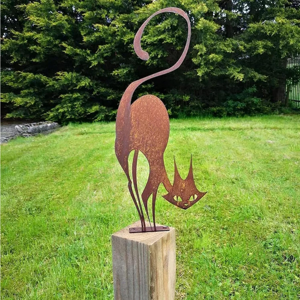 Décoration de clôture en métal pour chat, silhouette de chat rouillé en fer pour jardin, décoration de pelouse
