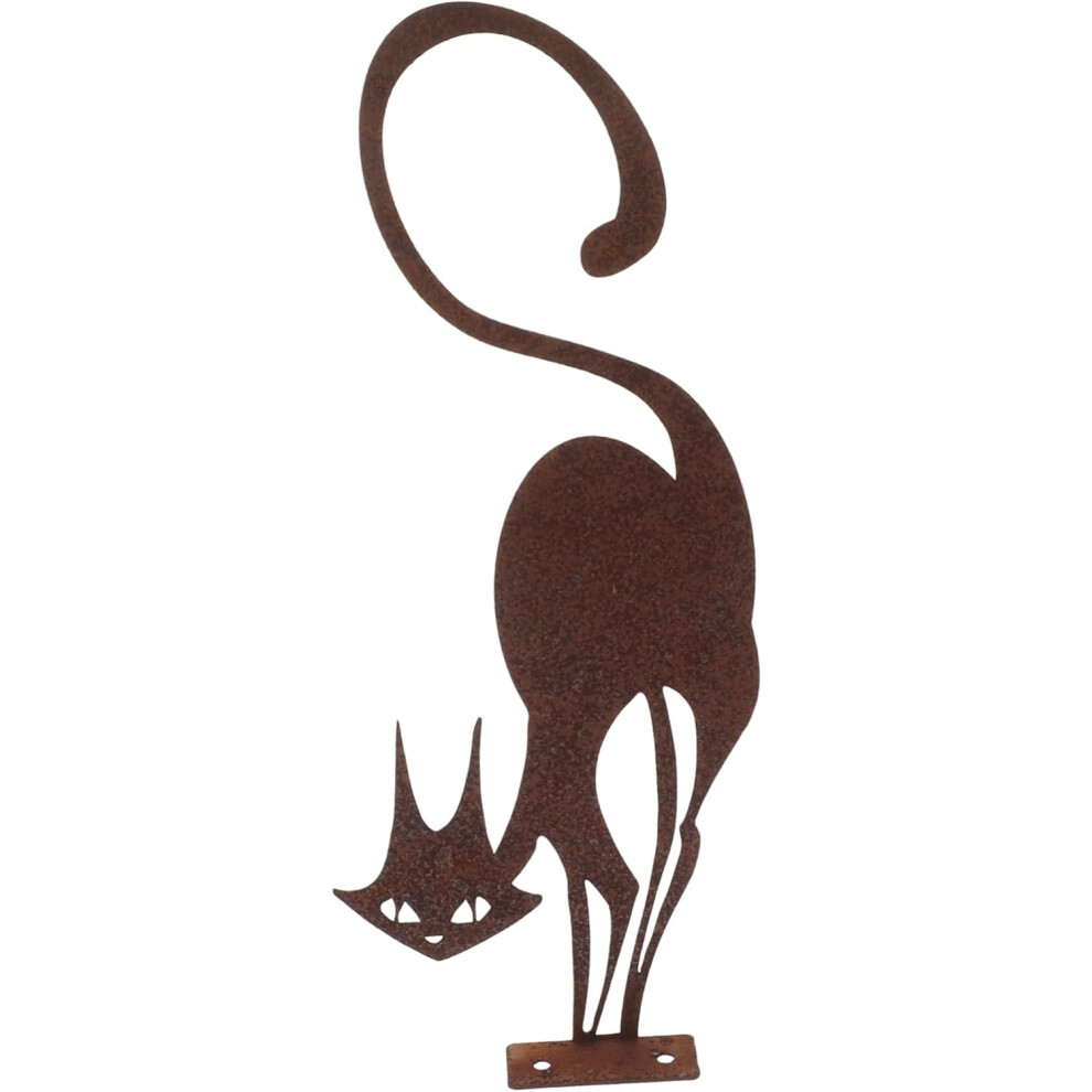 Décoration de clôture en métal rouillé pour chat, figurine de chat de jardin extérieur, sculpture de chat rustique pour décoration de jardin