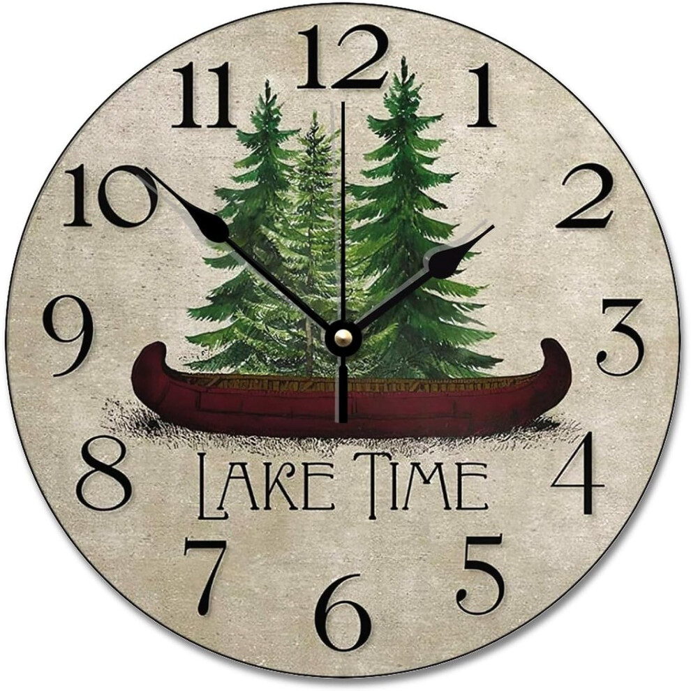 Horloge murale Lake House à piles, 30,5 cm, sans tic-tac, style cabane, décoration murale vintage, style ferme, pour chambre, salon
